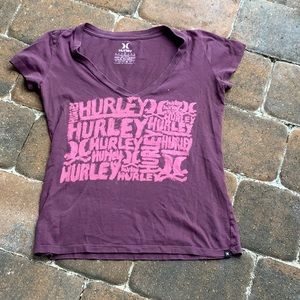 HURLEY DARK PURPLE V-NECK SHORT SLEEVE T-SHIRT, SIZE SMALL
